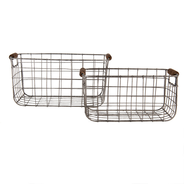Clayre & Eef Opbergmand set van 2 37x23x18 cm bruin metaal rechthoek mand 2630225 large