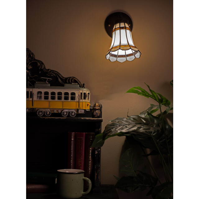 LumiLamp Wandlamp tiffany 17x12x23 cm bruin glas metaal rond muurlamp 1944978 large