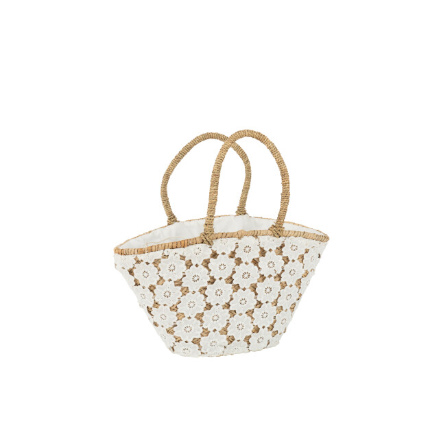 J-Line strandtas kant bloem patroon jute naturel/ 54x24x30cm 3008221 large