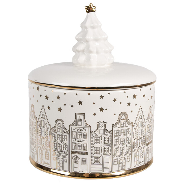 Clayre & Eef Voorraadpot deksel Ø 15x19 cm zilverkleurig keramisch materiaal 2936076 large