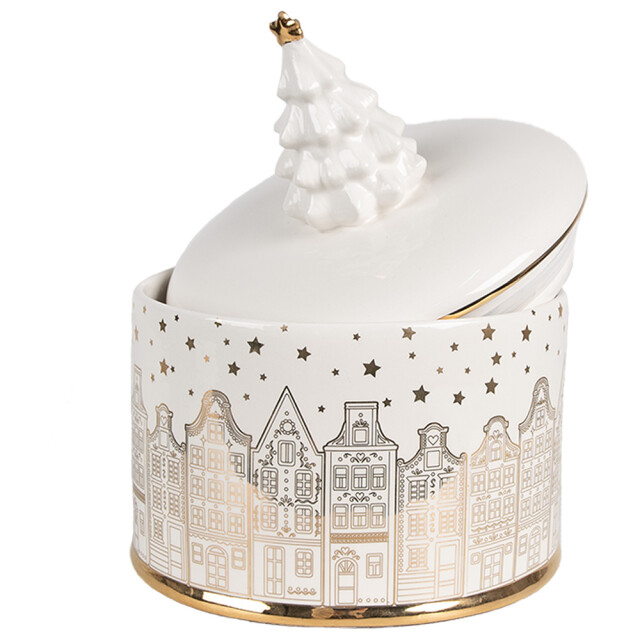 Clayre & Eef Voorraadpot deksel Ø 15x19 cm zilverkleurig keramisch materiaal 2936076 large