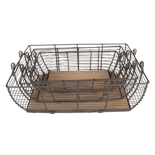 Clayre & Eef Opbergmand set van 3 35x25x11 cm bruin ijzer hout mand 2344459 large
