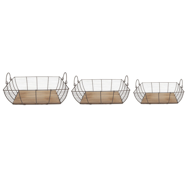 Clayre & Eef Opbergmand set van 3 35x25x11 cm bruin ijzer hout mand 2344459 large