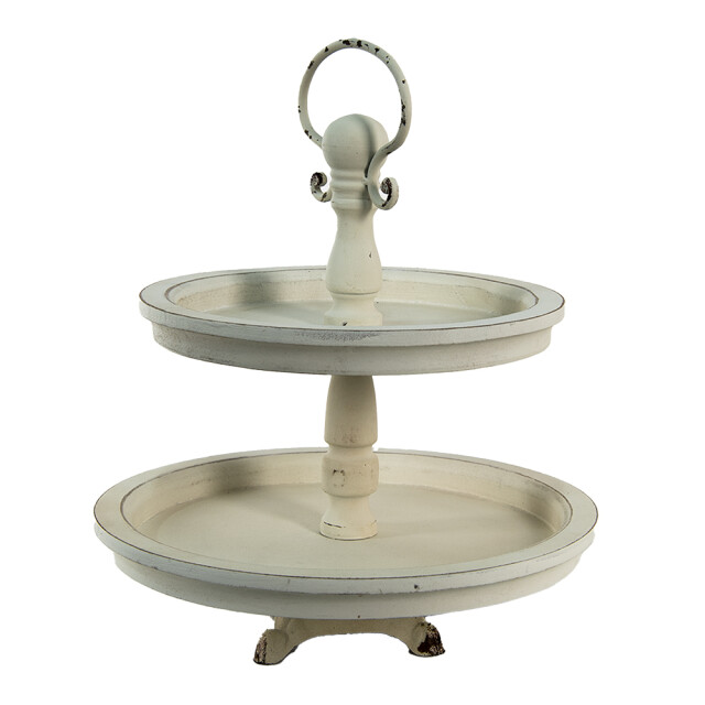 Clayre & Eef Etagère 2 laags Ø 30x36 cm hout rond serveerschaal 1767615 large