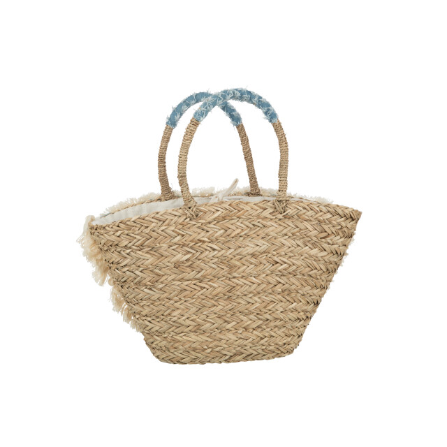 J-Line strandtas bloemen+franjes denim zeegras nat/blauw 59x16x30cm 3009298 large