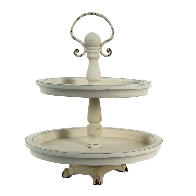 Clayre & Eef Etagère 2 laags Ø 30x36 cm hout rond serveerschaal 1767615 large