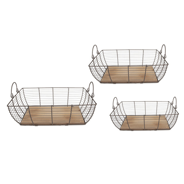 Clayre & Eef Opbergmand set van 3 35x25x11 cm bruin ijzer hout mand 2344459 large