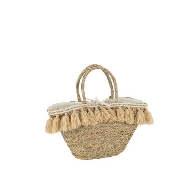 J-Line strandtas kwasten jute/textiel /beige 50x22x50cm 3008246 large