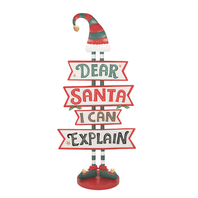 Clayre & Eef Kerst tekstbord sign 50x27x106 wit metaal dear santa 2958686 large