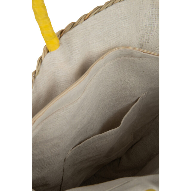 J-Line strandtas rond bloem zeegras nat/geel 40x7x40cm 3009302 large