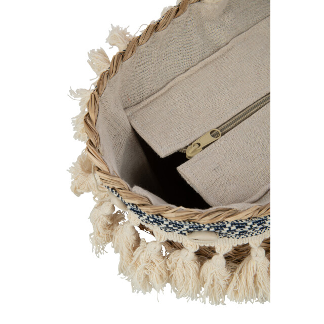 J-Line strandtas kwasten+schelpen zeegras nat/blauw 58x19x30cm 3009295 large