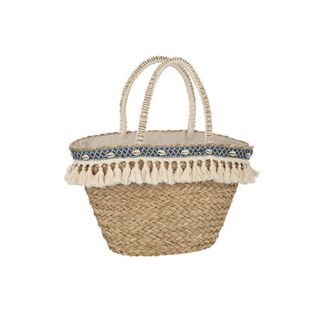 J-Line strandtas kwasten+schelpen zeegras nat/blauw 58x19x30cm 3009295 large
