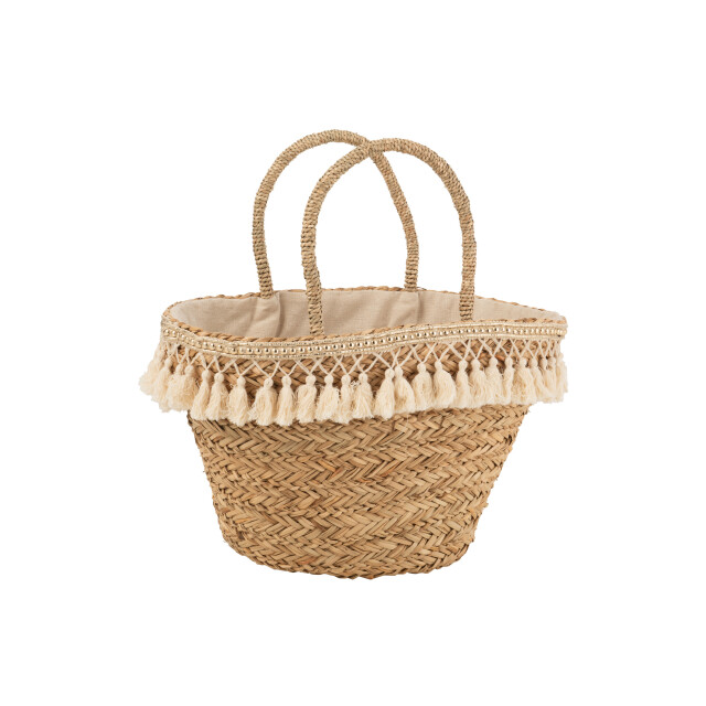 J-Line strandtas kwastjes wit riet 49x24x46cm 3005592 large