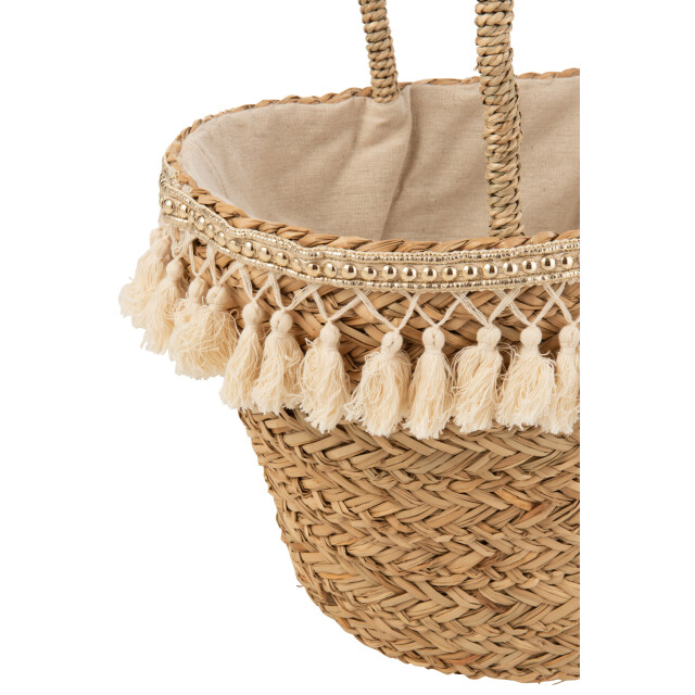 J-Line strandtas kwastjes wit riet 49x24x46cm 3005592 large