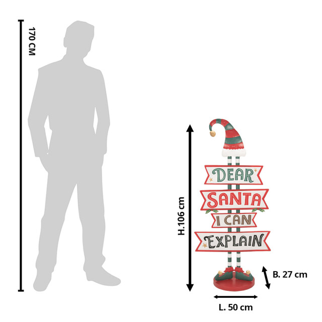 Clayre & Eef Kerst tekstbord sign 50x27x106 wit metaal dear santa 2958686 large