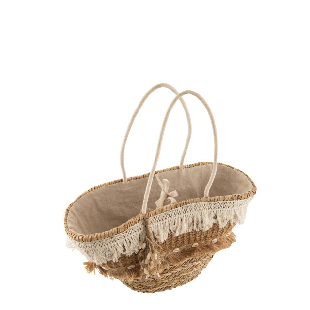 J-Line strandtas riet kwastjes jute /ecru 48x30x45cm 3009268 large