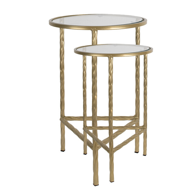 Clayre & Eef Bijzettafel set van 2 Ø 35 Ø 30 cm ijzer glas 2584487 large