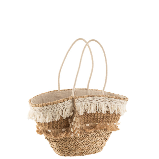 J-Line strandtas riet kwastjes jute /ecru 48x30x45cm 3009268 large