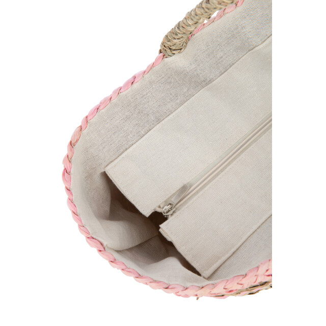 J-Line strandtas kort handvatten horizontale strepen jute /licht roze - 3008268 large