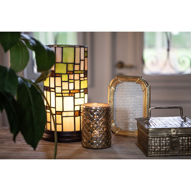 LumiLamp Tiffany tafellamp Ø 15x26 cm groen glas kunststof rond tiffany 2201457 large