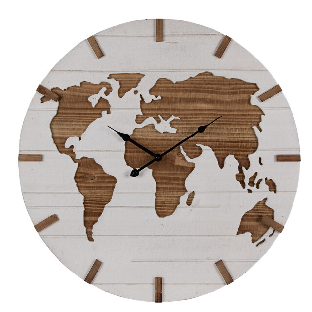 Clayre & Eef Wandklok Ø 60 cm bruin mdf wereldkaart muurklok 2443099 large