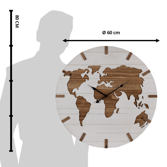 Clayre & Eef Wandklok Ø 60 cm bruin mdf wereldkaart muurklok 2443099 large