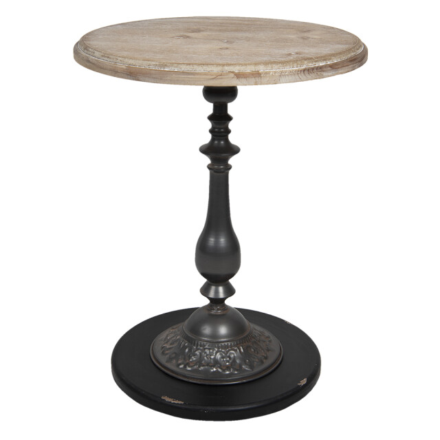 Clayre & Eef Bijzettafel Ø 50x64 cm zwart hout ijzer rond 1741112 large