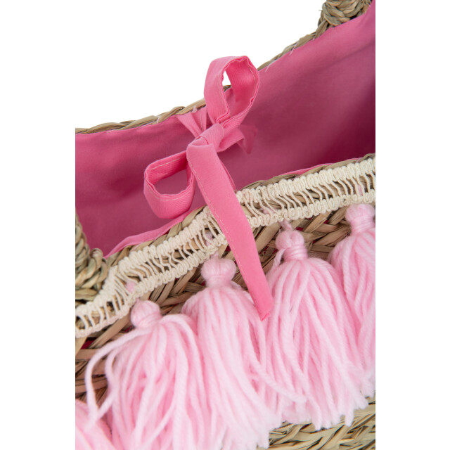 J-Line strandtas kwasten jute/textiel naturel/roze 50x22x50cm 3008264 large