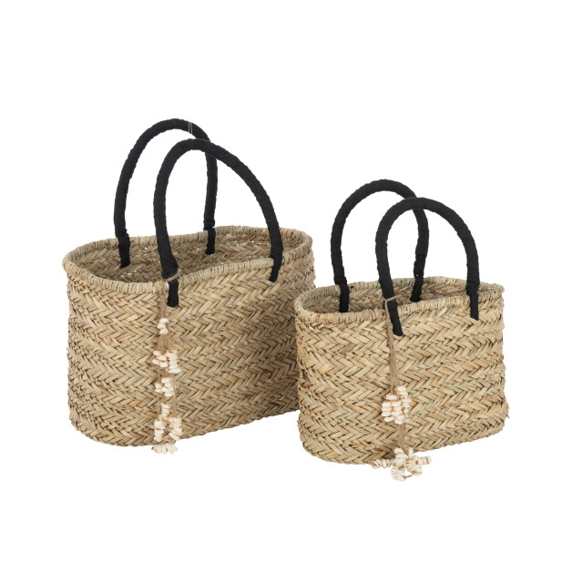 J-Line strandtas met schelpen zwart handvatten jute /zwart large - 3008261 large