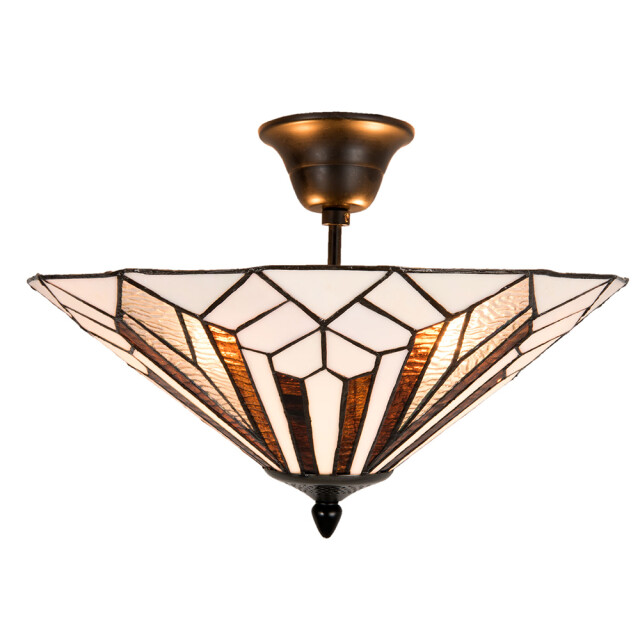 LumiLamp Plafondlamp tiffany Ø 40x28 cm bruin metaal glas driehoek 1088570 large