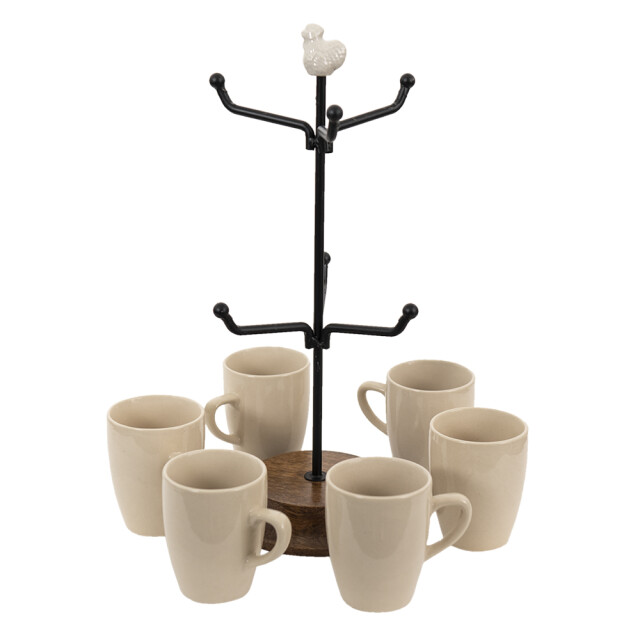 Clayre & Eef Mokkenrek met mokken kip Ø 14x39 cm keramiek mokkenboom 1980602 large