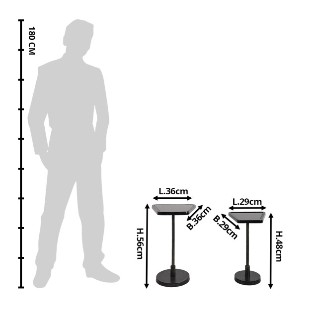 Clayre & Eef Bijzettafel set van 2 35x35x56 cm aluminium glas sidetable 1771257 large