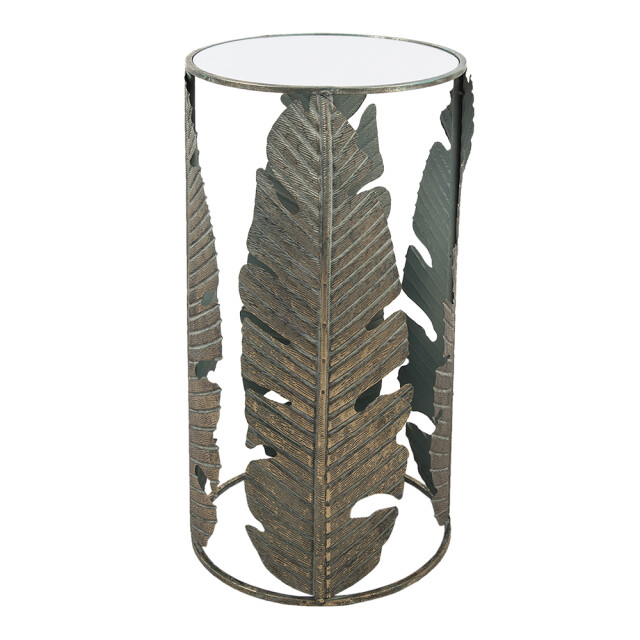 Clayre & Eef Bijzettafel set van 2 metaal glas rond bladeren 1364739 large
