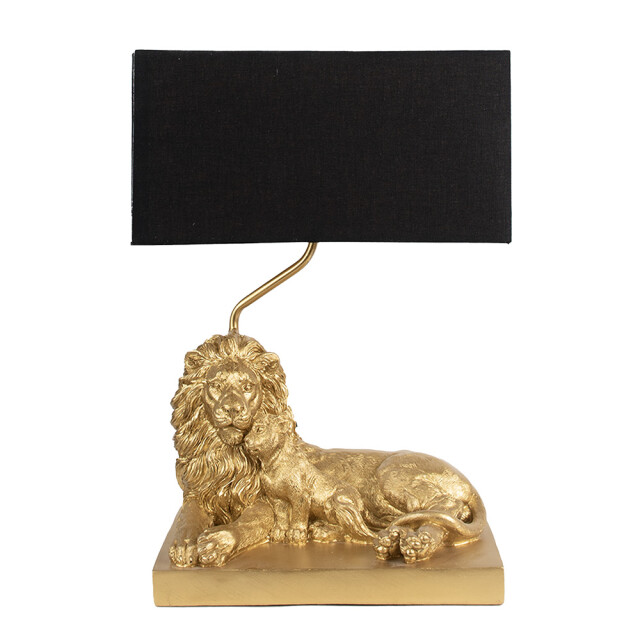 Clayre & Eef Tafellamp leeuw 32x22x44 cm zwart kunststof bureaulamp 2582266 large