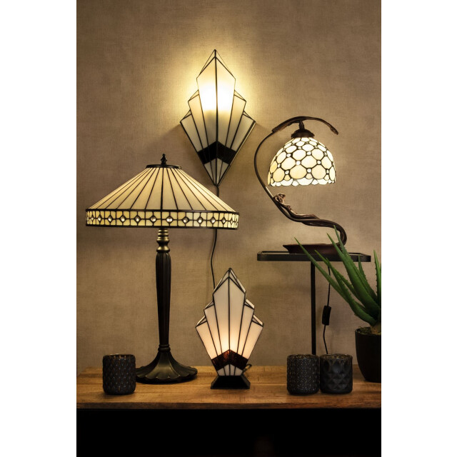 LumiLamp Tiffany tafellamp Ø 40x58 cm beige glas tiffany bureaulamp 1088636 large