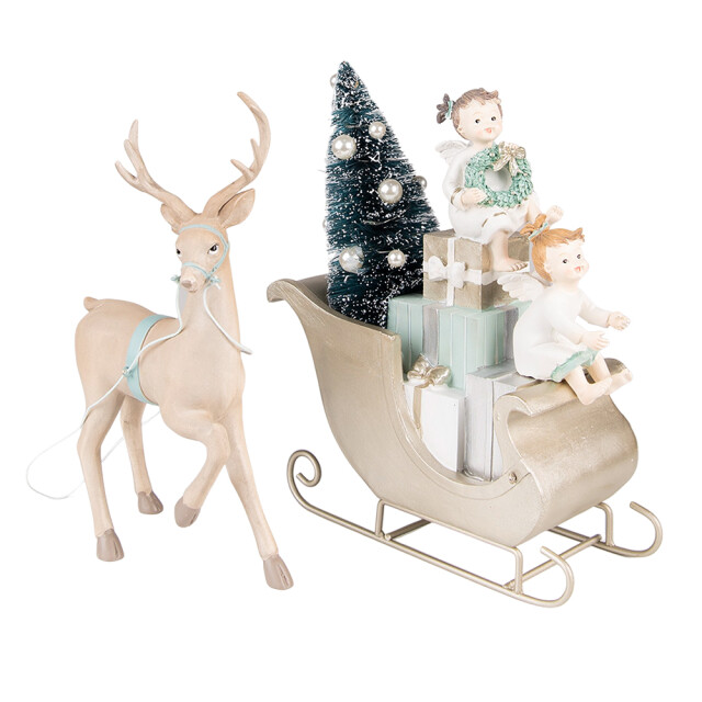 Clayre & Eef Beeld hert 26 cm groen polyresin kerstdecoratie 2072077 large