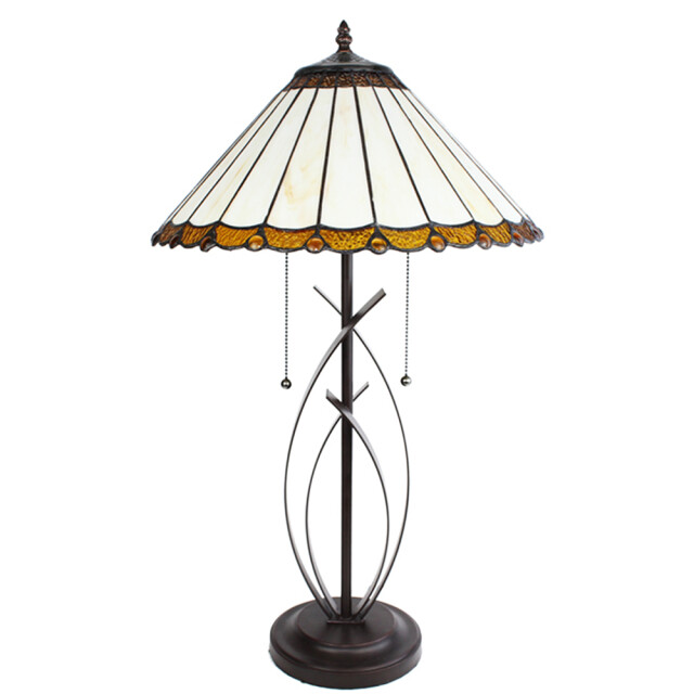 LumiLamp Tiffany tafellamp Ø 41x69 cm bruin glas kunststof rond tiffany 2201443 large