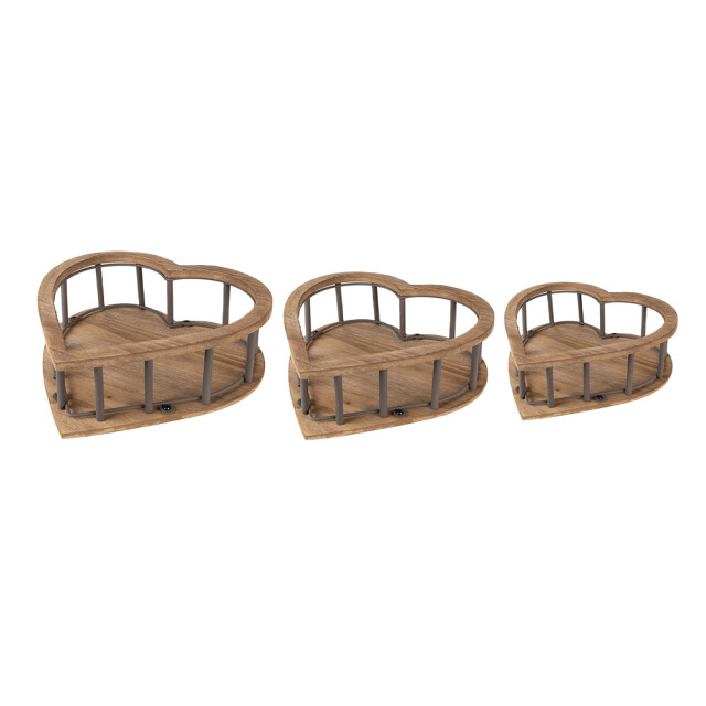 Clayre & Eef Opbergmand set van 3 hart 33x33x10 hout metaal hartvormig 2340595 large