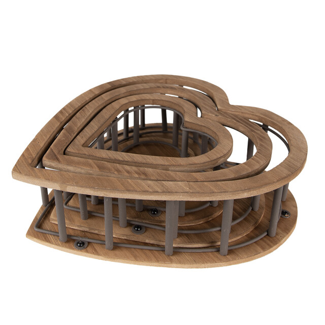 Clayre & Eef Opbergmand set van 3 hart 33x33x10 hout metaal hartvormig 2340595 large