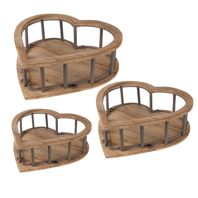Clayre & Eef Opbergmand set van 3 hart 33x33x10 hout metaal hartvormig 2340595 large