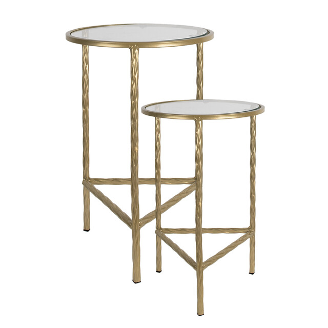 Clayre & Eef Bijzettafel set van 2 Ø 35 Ø 30 cm ijzer glas 2584487 large