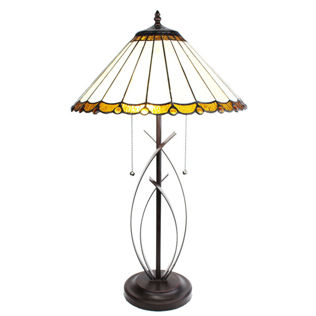 LumiLamp Tiffany tafellamp Ø 41x69 cm bruin glas kunststof rond tiffany 2201443 large