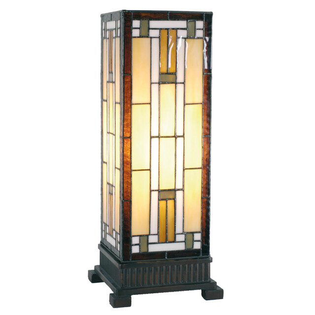 LumiLamp Tiffany tafellamp 18x45 cm beige glas vierkant tiffany 1088497 large