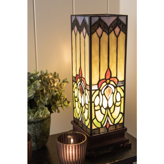 LumiLamp Tiffany tafellamp 12x12x35 cm beige glas vierkant tiffany 1088577 large