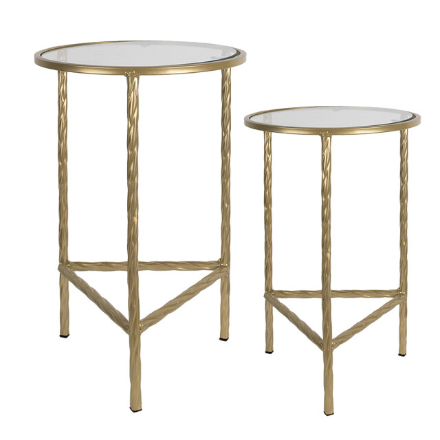 Clayre & Eef Bijzettafel set van 2 Ø 35 Ø 30 cm ijzer glas 2584487 large