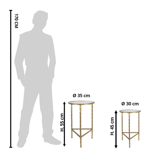 Clayre & Eef Bijzettafel set van 2 Ø 35 Ø 30 cm ijzer glas 2584487 large