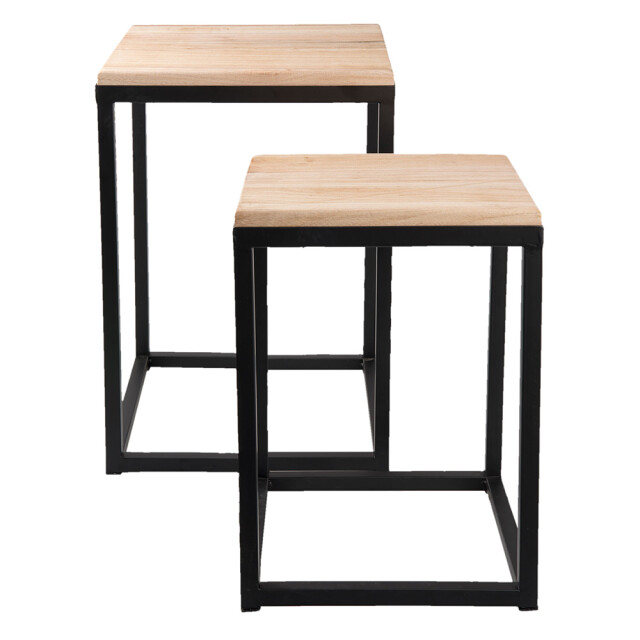 Clayre & Eef Bijzettafel set van 2 ijzer hout vierkant sidetable 1106270 large