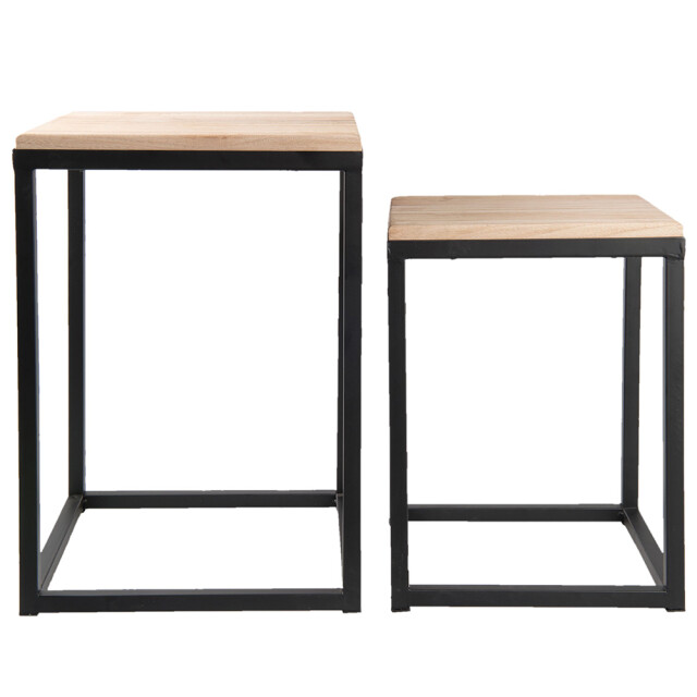 Clayre & Eef Bijzettafel set van 2 ijzer hout vierkant sidetable 1106270 large