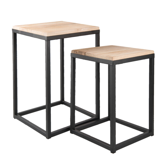 Clayre & Eef Bijzettafel set van 2 ijzer hout vierkant sidetable 1106270 large