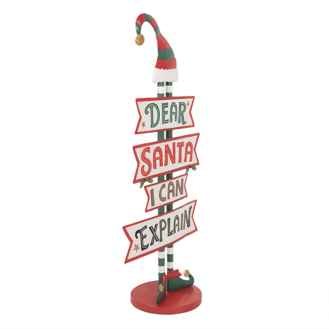 Clayre & Eef Kerst tekstbord sign 50x27x106 wit metaal dear santa 2958686 large